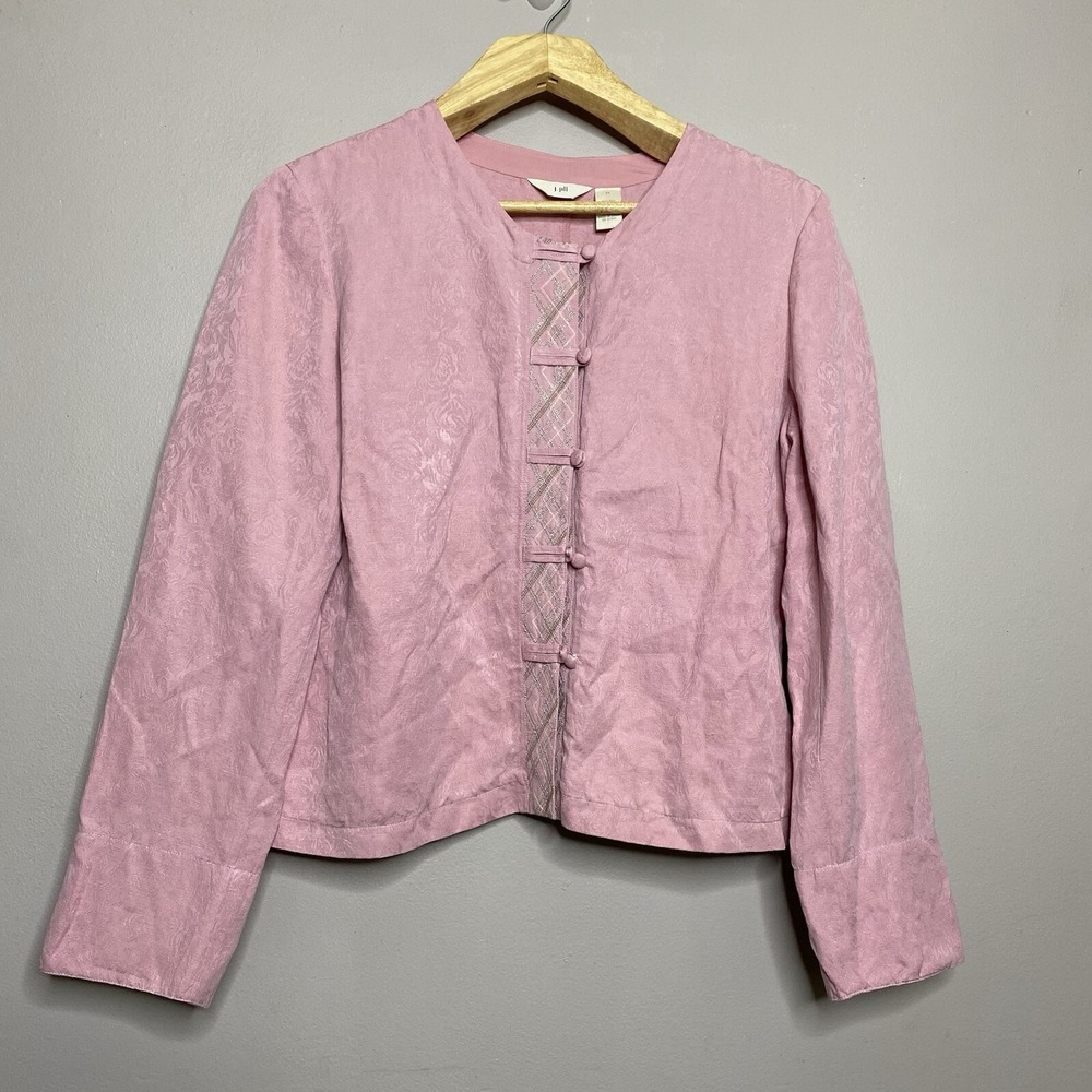 J. Jill Women's Size M Foxglove Button Front Jacket‎ Pink Silk Linen